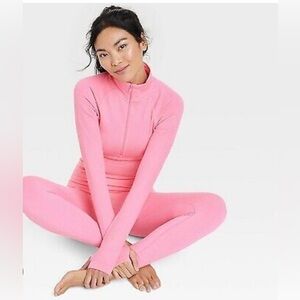 NWT! 2Pc All in Motion Pink ribbed 1/2 zip and legging Exercise set! Size XXL